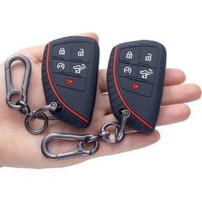 JKCOVER Soft Key Fob Cover Case Compatible with 2022 2023 GMC Sierra and 2022 2023 Chevy Silverado Accessories Smart Key Fob Holder Protector Silicone(2PCS, with Keychain)