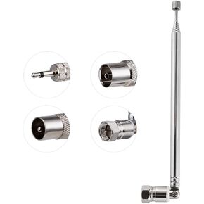 FM Telescopic Radio Antenna Kit 75 Ohm F Type Male Connector,DAB Radio Antenna with 7 Sections 75.5CM/29.7IN for TV AM FM Radio Stereo Receiver