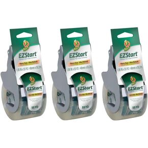 Duck EZ Start Packaging Tape, Clear Packing Tape for Mailing, Moving, Shipping & Storage, 3 Rolls with Dispensers, 1.88 in. x 55 Yd. Each (1259457)