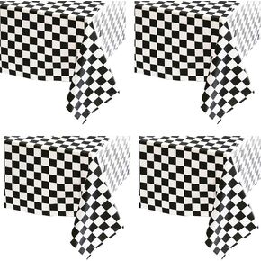 4 قطع غطاء طاولة بلاستيكي لمستلزمات حفلات علم السباق - الرياضة/السباق/الدراجة الترابية/ديكورات حفلات أعياد الميلاد ومستلزمات حفلات استقبال المولود الجديد (53.9 × 72 بوصة) in Kuwait