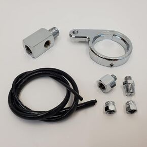 Chrome Rocker Box Oil Pressure Gauge Mount KIT w/Oil Line & Chrome Fittings for 1999-2017 Harley Big Twin Twin Cam Touring, Softail & Dyna Models - Bobber Chopper