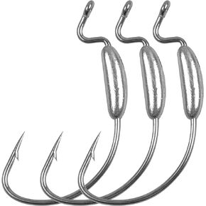 Weighted Hooks for Soft Plastics, 30Pcs Saltwater Swimbait Hook Weighted Extra Wide Gap Hooks Weedless Offset Worm Hooks Soft Plastic Hook
