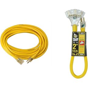 2884 12/3 Heavy-Duty 15-Amp SJTW Contractor Extension Cord with Lighted Ends; Ideal for Heavy Duty Equipment and Tools; Durable Clear Molded Plugs; High Gloss Yellow Jacket; 50-Feet