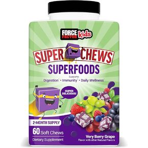 FORCE FACTOR Kids Immune Health Super Chews, Kids Immune Support Supplement with Vitamin D for Kids, Elderberry, Vitamin C, & Zinc, 2-Month Supply, Non-GMO, Apple Berry Flavor, 60 Soft Chews