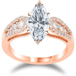 14K White Gold 1.75 Carat LAB GROWN DIAMOND Channel Set Marquise Cut Diamond Engagement Ring (G-H Color VS1-VS2 Clarity 1.5 Ct Center)
