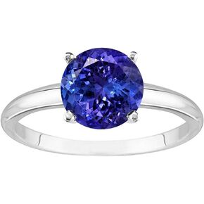 1/2-5 Carat 14K White Gold Round Tanzanite 4 Prong Diamond Engagement Ring (AAA Quality)