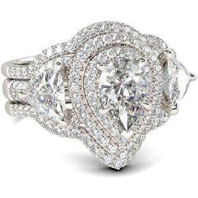 Jeulia Double Halo Oval Engagement Ring Sterling Silver Cubic Zirconia Engagement Ring Set Simulated Diamond Wedding Bridal Sets with Side Stones Promise Gift