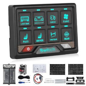 RGB 8 Gang Switch Panel High Power 5-Level Brightness - Multifunction Toggle Switch Momentary Circuit Control Relay System Box for Truck SUV Offroad Marine Boat Rocker