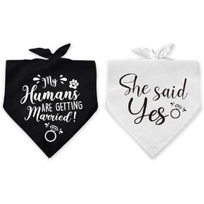 عبوتان من My Humans are Getting Married She Say Yes Dog Bandana، هدية خطوبة الزفاف، إكسسوارات وشاح الحيوانات الأليفة، مثالية لمحبي الكلاب، هدية حفل الزفاف