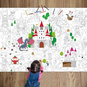 Princess Party Giant Coloring Poster Princess Castle Table Cover Jumbo Birthday Party Tablecloth Fairytale Princess Coloring Book Craft for Girls Home Classroom Activity Decoration Supply 43×31 Inch