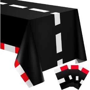 Moukeren 3 Pieces Racing Car Table Cloths Car Birthday Party Supplies Racetrack Black Checkered Tablecloth Disposable Rectangular Tablecloth for Boys Baby Shower Home Decor, 54 x 108 Inch
