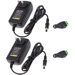 12V 2A Power Adapter Adapter,AC Power Supply 24W Max Convert Transformer Plug/2.1x5.5mm Connector with Female Barrel Connector to Screw Adapter for CCTV Camera System&LED Strip(Pack of 2)