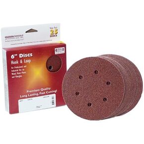 Sungold Abrasives 29803 6" By 6 Hole 40 Grit Heavyweight Paper Premium F-Weight Paper Hook And Loop Sanding Discs, 25-Pack
