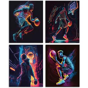 HTTG Basketball Poster- Neon Light Set of 4 (8''x10'') Unframed Sports Wall Art Superstar Posters for Walls Decor Bedroom Living Room Gym Office Great Gift Sports Basketball Fan