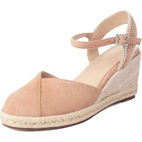 Women's Classic Wedge Sandals 3 Inch Closed Toe Platform Espadrilles Adjustable Ankle Strap Comfortable Summer Faux Suede Wedges Shoes