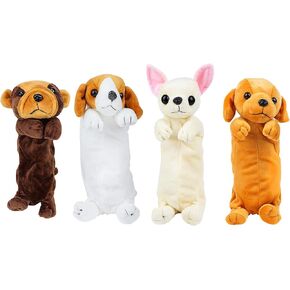 4Pcs Dog Shape Pencil Pen Bags 3D Plush Pencil Case Cute Puppy Soft Stuffed Pencil Box Multi-Function Storage Zipper Bags for School Students Kids Stationery Bags Girls Cosmetic Organizer
