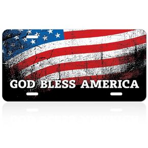 Decorative American Flag Front License Plate Eagle God Bless America Novelty Car Sign, 6x12 Inches, Rust Free .040 Aluminum, Fade Resistant, Made in USA by Sigo Signs
