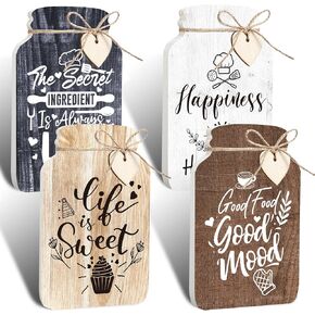 Weysat Decorative Signage 4 Pieces Kitchen Wall Decor Mason Jar Set, Wooden Farmhouse Wall Decor, Rustic Kitchen Decor, Kitchen Signs Wall Decorations, 5 x 8 x 0.6 Inches