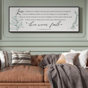 PEONIA 41" x 15" Love Never Fails Wall Decor - Perfect Large Size Love Is Patient Love Is Kind Wall Art Decor Above Bed Express Love Wall Decor (Black)