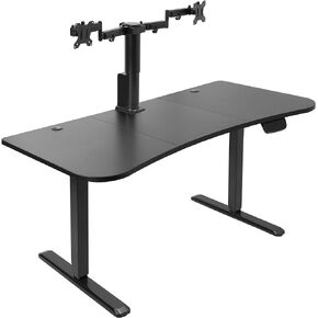 VIVO Integrated 63 x 32 Inch Electric Standing Desk and Motorized Dual Monitor Mount, 1 Touch Height Adjustment, Fits up to 32 inch Monitor Screens, Memory Control Pad, Black, DESK-KIT-SET1B