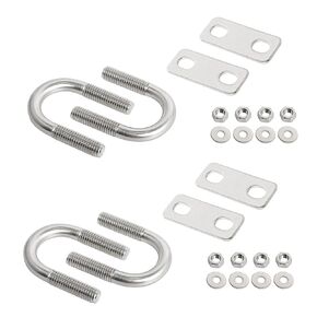 Round U-Bolts 1.3"(33mm) Inner Width M8 Thread 304 Stainless Steel Silver with Plates Nuts Flat Washers for Car/RV/Trailer Bumper, 4Pcs