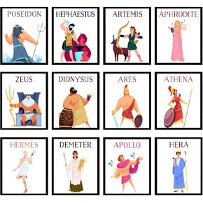 Htabiol Greek Mythology Poster, 12pcs Greek Gods Poster, Greek Mythology Party Decorations, Greek Mythology Decor, Ancient Greek Decor, Greek Mythology for Kids Classroom - 8x10inch, Unframed
