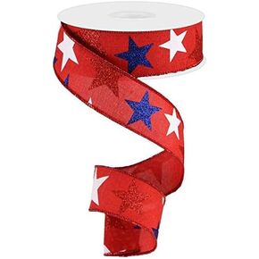 Craig Bachman 1.5" Red Royal Canvas Ribbon: Patriotic Stars 10 Yards (Red) Patriotic Craft Floral Arrangement Gift Wrapping Wired Edge Ribbon