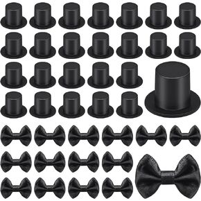 200 Pcs Include 100 Christmas Mini Top Hat Black Plastic Tiny Hats 100 Mini Satin Ribbon Bows Boutique Flower Bowknot Sewing Scrapbook DIY Snowman Crafting Project Wedding Birthday Party Decoration