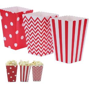 Set of 100 Popcorn Favor Boxes Small Popcorn Boxes Mini Paper Popcorn Containers Paper Popcorn Boxes Striped Red and White Popcorn Boxes for Party (red, 5 x 3 x 2)