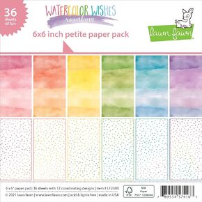 LAWN FAWN Watercolor Wishes Rainbow, 12 Designs Single-Sided Petite Paper Pack 6"X6" 36/Pkg