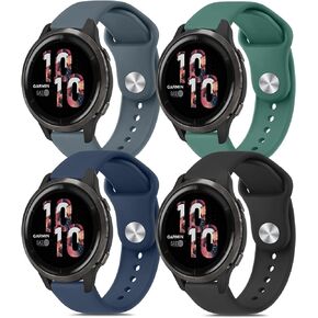 Wanme Sport Bands for Garmin Venu 2 Band, Garmin Vivoactive 4 Bands Women Men, 4 Pack Adjustable Soft Silicone Replacement Wristband Strap Compatible with Garmin vivoactive 4 / Venu 2 / Forerunner 255 Smart Watch