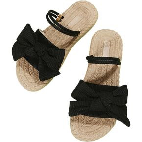 OYOANGLE Women's Bow Decor Open Toe Flat Sandals Solid Two Straps Summer Two-way Wear Slide Sandal Shoes