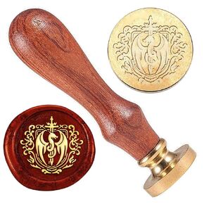Dragon Sword Wax Seal Stamp Embossed Stamp Sealing Removable 1" Brass Wax Seal Stamp Head with Wooden Handle Wedding Invitations Envelopes Gift Packing Decoration Craft Adhesive Waxing