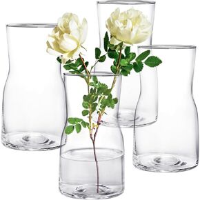 Elsjoy Set of 4 Small Glass Vases, 7" Clear Glass Flower Vase Modern Table Centerpiece for Flower Bouquets, Home Decor, Wedding, Housewarming Gift