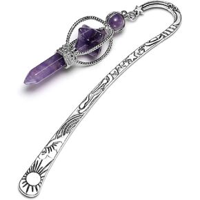 Jovivi 3pcs Anqitue Silver Metal Bookmark for Women Beading Bookmarks with Crystal Quartz Merkaba Hexagonal Pointed Bead
