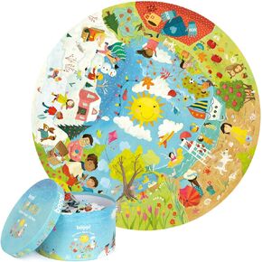 boppi World Map Round Jigsaw Puzzle with 100% Recycled Card 150 Pieces with Animals for Children 5 6 7 8 Years 58cm Diameter