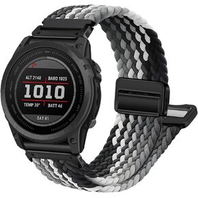 Abanen Quick Fit 22mm Stretchy Watch Band with Magnetic Buckle for Garmin Fenix 7 / Fenix 6 / Fenix 5 / EPIX 2, Soft Loop Elastic Braided Wristband Strap for epix Pro 47mm/Forerunner 955
