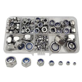 Tom's world 170Pcs M3 M4 M5 M6 M8 M10 M12 Hex Nut Assortment Set Stainless Steel 304(18-8) Metric Hexagon Nut, Bright Finish, Full Thread (Nylon Insert NUT)
