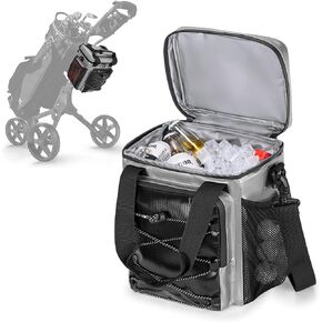 Golf Cart Cooler Bag, 12-Can Insulated Golf Cooler Bag with Water-Proof Zippers and Multi-Pockets for Accessories, Fits on Golf Cart, Push Cart or Carry (Patent Design)