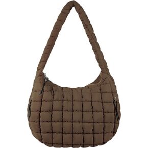 Quilted Puffer Crossbody Bag for Women Large Quilted Tote Bag Padding Shoulder Bag Lightweight Hobo Bag Carryall Gym Bag