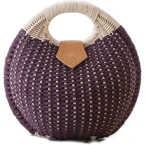Straw Bags for Women,Hand-woven Straw Shell Bag Handle Ring Tote Retro Summer Beach Rattan bag.