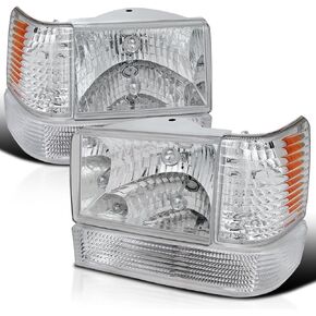 Spec-D Tuning Black Housing Clear Lens Headlights + Bumper Lights + Corner Lamps Compatible with 1993-1996 Jeep Grand Cherokee L+R Pair Head Light Lamp Assembly Left + Right Pair Headlamps Assembly