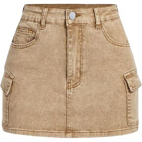 SHENHE Women's Denim Skirt Cargo Flap Pockets Straight Pencil Jean Mini Skirt Streetwear in Saudi Arabia