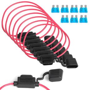 7PCS 16 AWG Inline Fuse Holder, Automotive ATO/ATC Blade Fuse Holder with 15A Standard Blade Fuse, for Automotive Marine