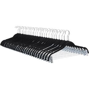 Amazon Basics Velvet, Non-Slip Skirt Clothes Hangers with Clips, Pack of 24, Black/Silver