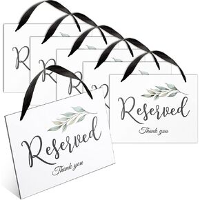 Zonon 6 Pieces Reserved Signs for Wedding Chairs Hanging Reserved Sign with Ribbon, Reserved Chair Signs Wedding Chair Seat Banner Paper Ribbon Banner for Wedding Ceremony Party Church Pew