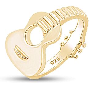 AFFY 14k Gold Plated Sterling Silver Music Acoustic Guitar Ring for Mens or Womens