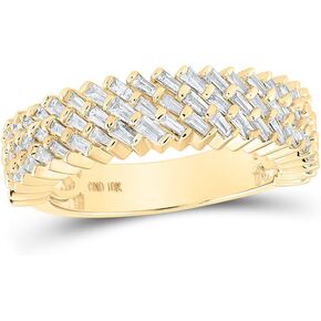 Jewels By Lux 10K Yellow Gold Mens Baguette Diamond Triple Row Diagonal Band Ring 1 Cttw, Mens Size: 7-13