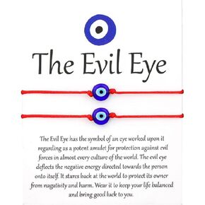 COLORFUL BLING 2pcs Lucky Thread String Evil Eye Wish Bracelet Set Adjustable Handmade Cord for Women Men Amulet Kabbalah Protection Friendship BFF Family Jewelry