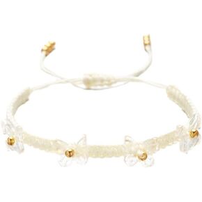COLORFUL BLING Adjustable Strings Braided Rope Cute Transparent Butterfly Strand Bracelets Lucky Butterfly Friendship Matching Bracelet BFF Gift for Women Girls